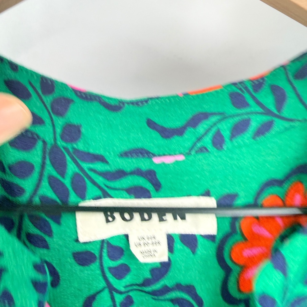 Boden Floral Midi Dress Green US 20 Boho Colorful Garden Party Cottage Mod - Picture 3 of 7